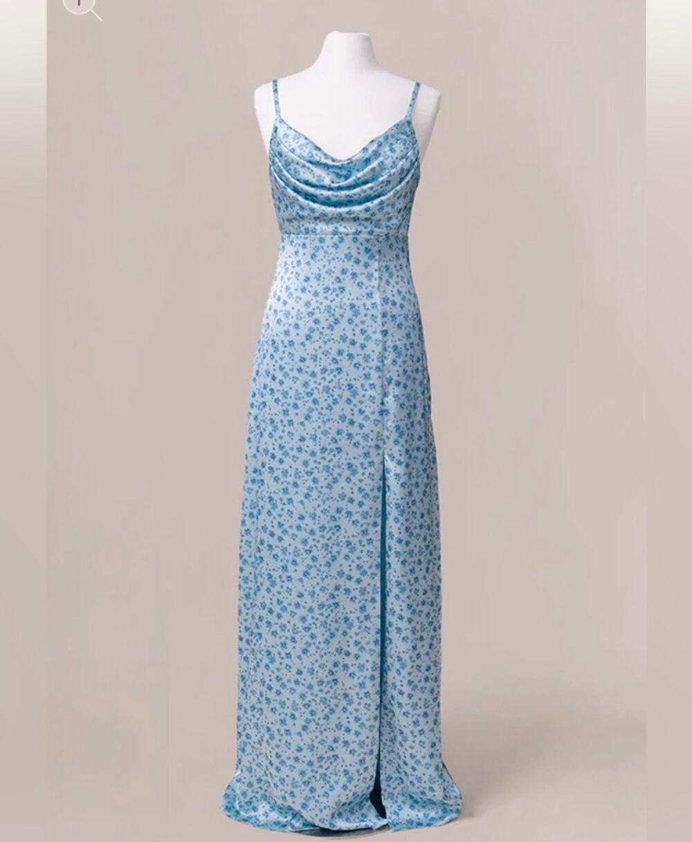 Revelry Floral Sky Blue Posey Maxi Dress Sz 16 Front Slit